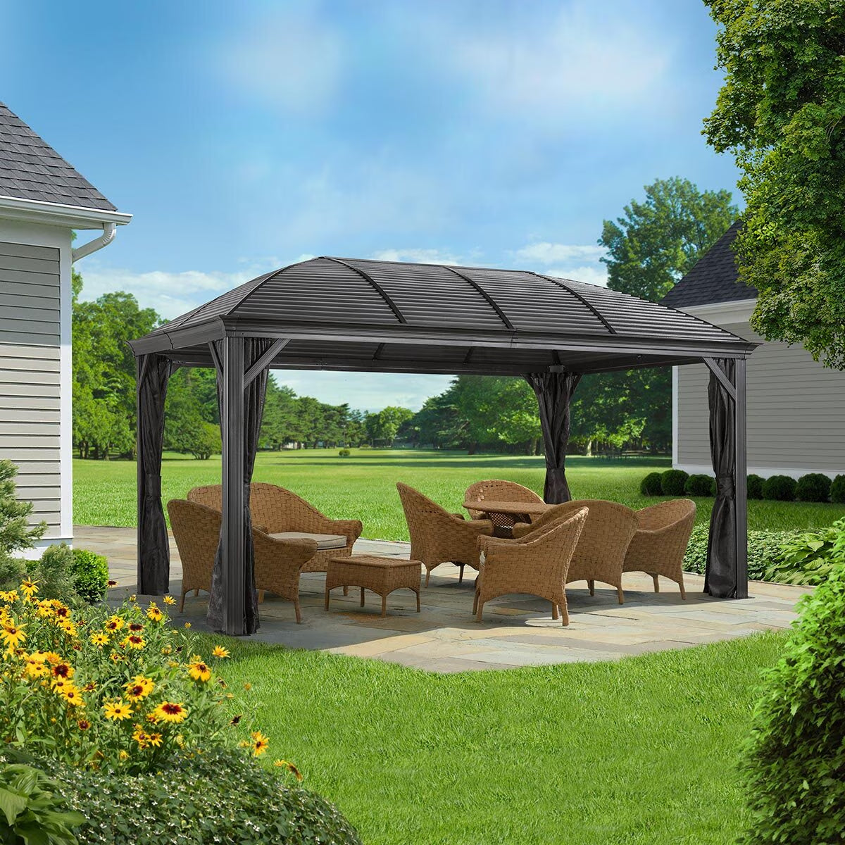 Moreno 10Ft X 16Ft (2.89 X 4.74M) Aluminium Frame Sun Shelter with Galvanised Steel Roof + Insect Netting