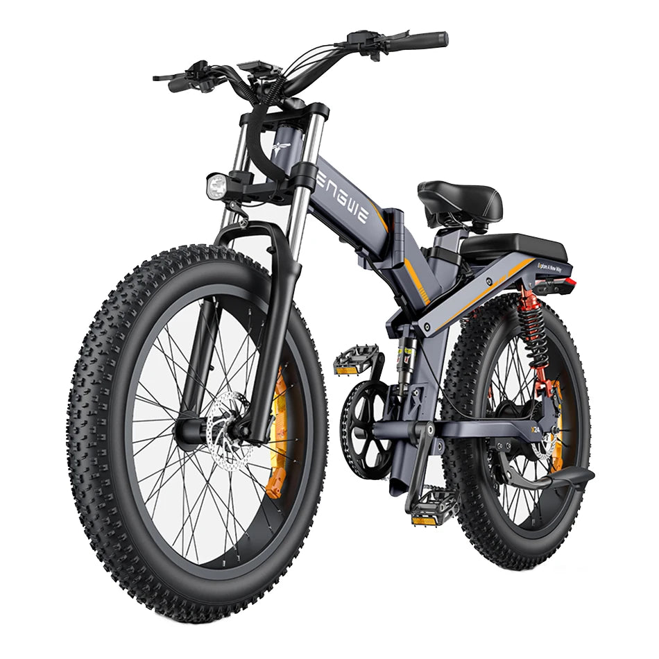 X24 19.2Ah+10Ah Dual Batteries 1000W Folding Electric Bike 24*4.0 Inch Fat Tire 100-150Km Mileage Range E Bike for Mountain Snowfield Road Triple Suspension System Dual Oil Disc Brake for All-Terrain Roads Mountain E-Bike