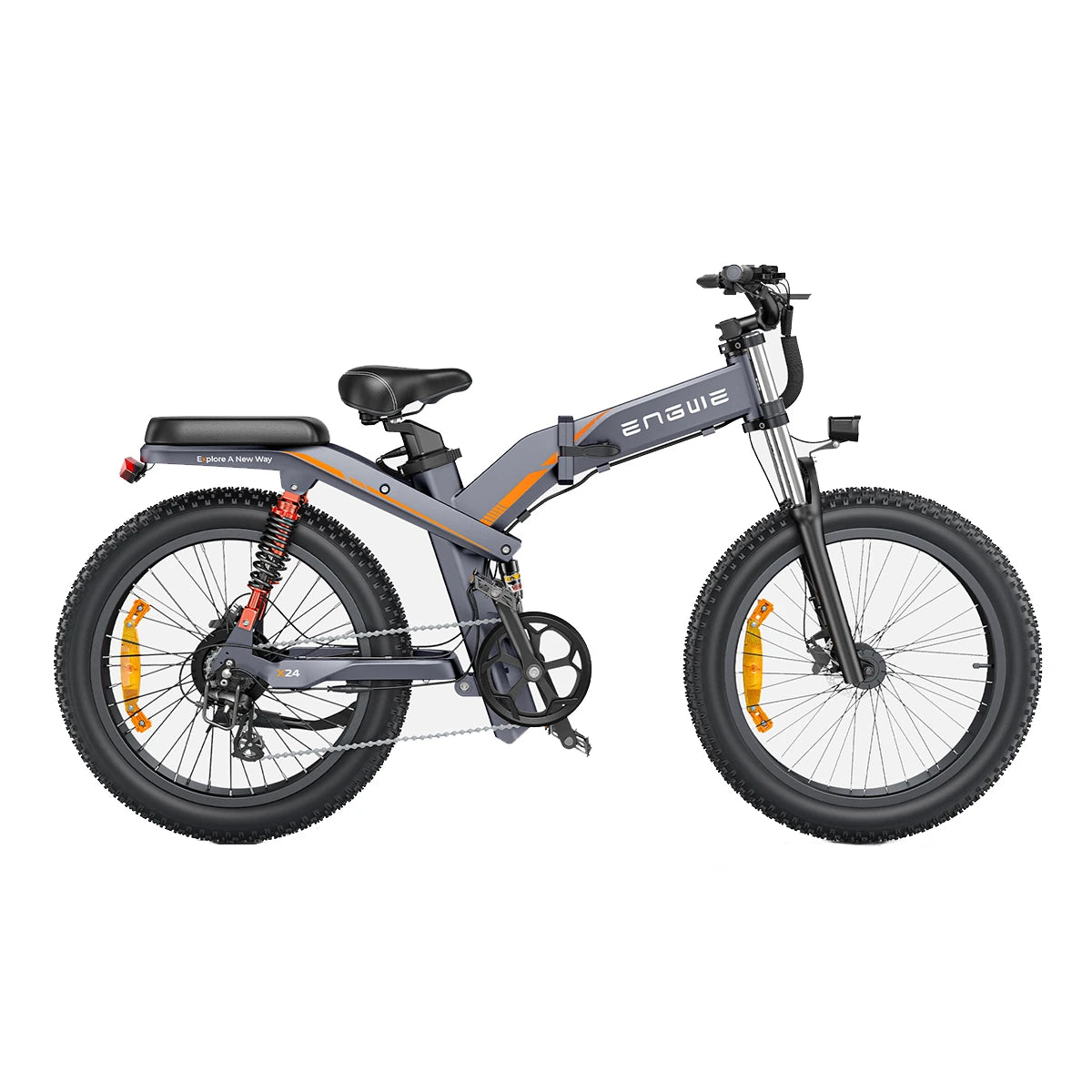 X24 19.2Ah+10Ah Dual Batteries 1000W Folding Electric Bike 24*4.0 Inch Fat Tire 100-150Km Mileage Range E Bike for Mountain Snowfield Road Triple Suspension System Dual Oil Disc Brake for All-Terrain Roads Mountain E-Bike