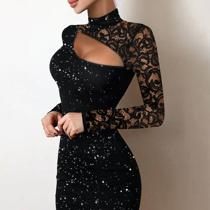 Womens Sexy Lace Hollow Out Mini Dress Evening Party Cocktail Night Club Bodycon