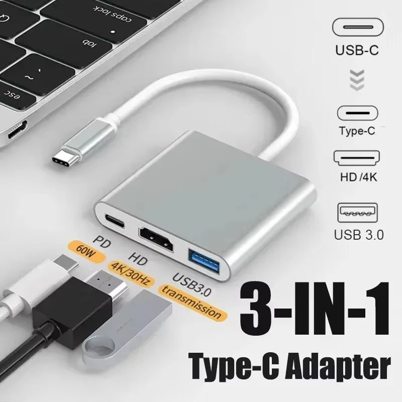 3 in 1 USB C to Hdmi-Compatible Adapter USB 3.1 Hub Type C Charging Converter 
