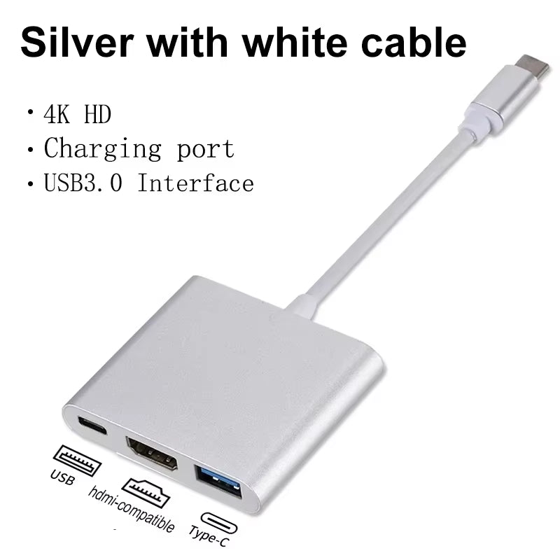 3 in 1 USB C to Hdmi-Compatible Adapter USB 3.1 Hub Type C Charging Converter 