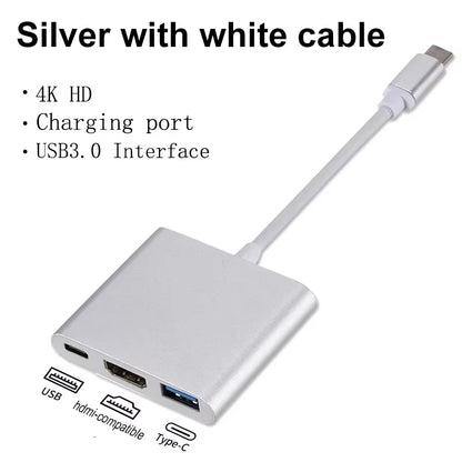 3 in 1 USB C to Hdmi-Compatible Adapter USB 3.1 Hub Type C Charging Converter 