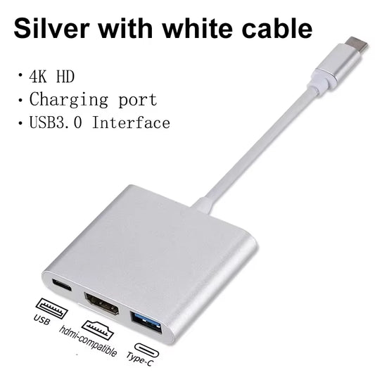 3 in 1 USB C to Hdmi-Compatible Adapter USB 3.1 Hub Type C Charging Converter 