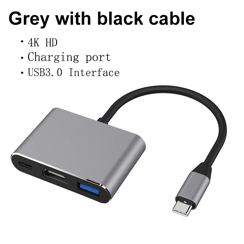3 in 1 USB C to Hdmi-Compatible Adapter USB 3.1 Hub Type C Charging Converter 
