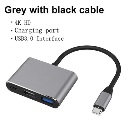 3 in 1 USB C to Hdmi-Compatible Adapter USB 3.1 Hub Type C Charging Converter 