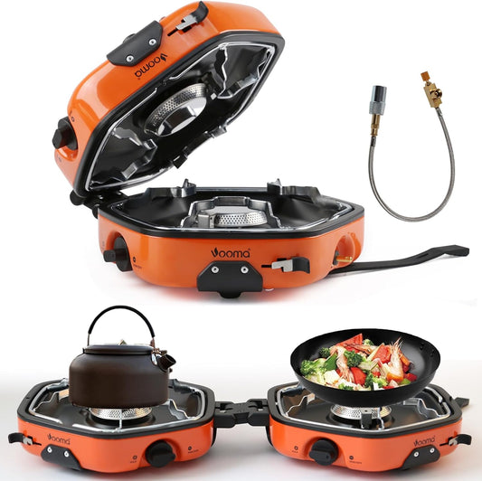 2 Burner Camping Stove Gas Portable, Foldable Camping Gas Stove with 17000 BTU Adjustable Burners & Piezo Ignition, Gas Stove Camping for Camping, BBQ, Emergency Cooking Stove