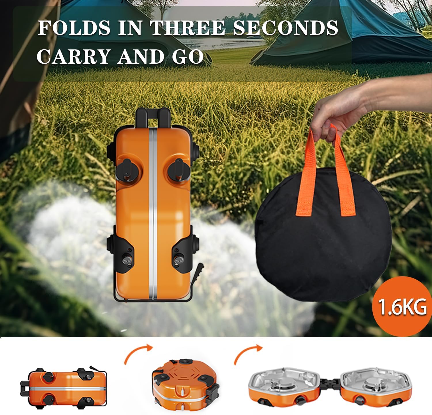 2 Burner Camping Stove Gas Portable, Foldable Camping Gas Stove with 17000 BTU Adjustable Burners & Piezo Ignition, Gas Stove Camping for Camping, BBQ, Emergency Cooking Stove