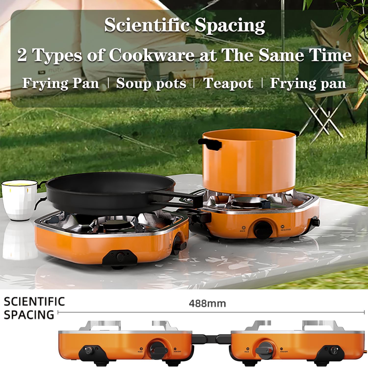 2 Burner Camping Stove Gas Portable, Foldable Camping Gas Stove with 17000 BTU Adjustable Burners & Piezo Ignition, Gas Stove Camping for Camping, BBQ, Emergency Cooking Stove