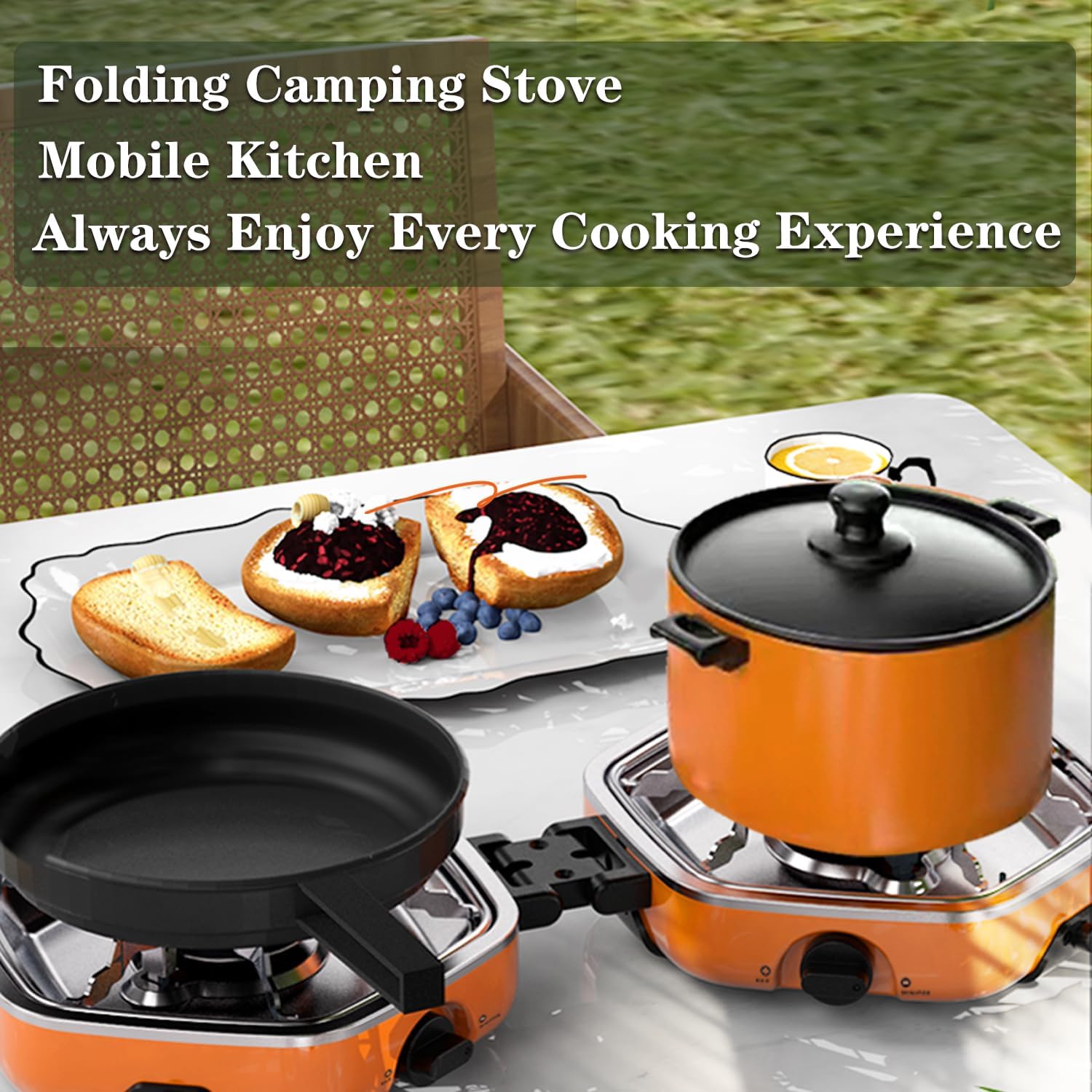 2 Burner Camping Stove Gas Portable, Foldable Camping Gas Stove with 17000 BTU Adjustable Burners & Piezo Ignition, Gas Stove Camping for Camping, BBQ, Emergency Cooking Stove