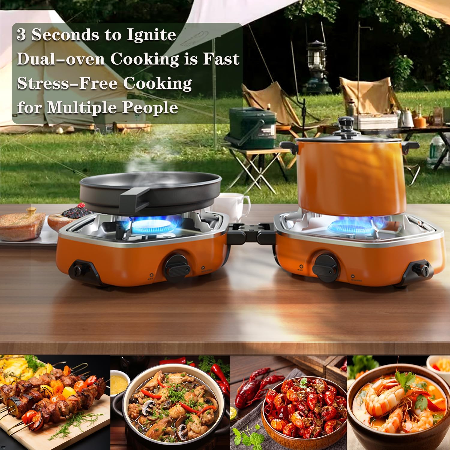 2 Burner Camping Stove Gas Portable, Foldable Camping Gas Stove with 17000 BTU Adjustable Burners & Piezo Ignition, Gas Stove Camping for Camping, BBQ, Emergency Cooking Stove