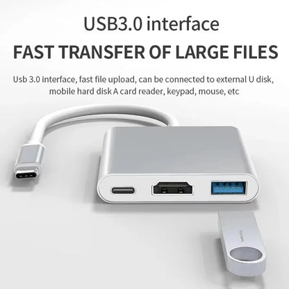 3 in 1 USB C to Hdmi-Compatible Adapter USB 3.1 Hub Type C Charging Converter 