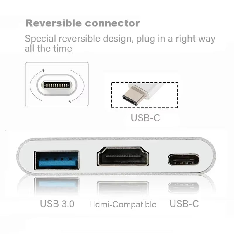 3 in 1 USB C to Hdmi-Compatible Adapter USB 3.1 Hub Type C Charging Converter 