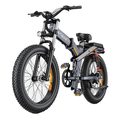 X24 19.2Ah+10Ah Dual Batteries 1000W Folding Electric Bike 24*4.0 Inch Fat Tire 100-150Km Mileage Range E Bike for Mountain Snowfield Road Triple Suspension System Dual Oil Disc Brake for All-Terrain Roads Mountain E-Bike